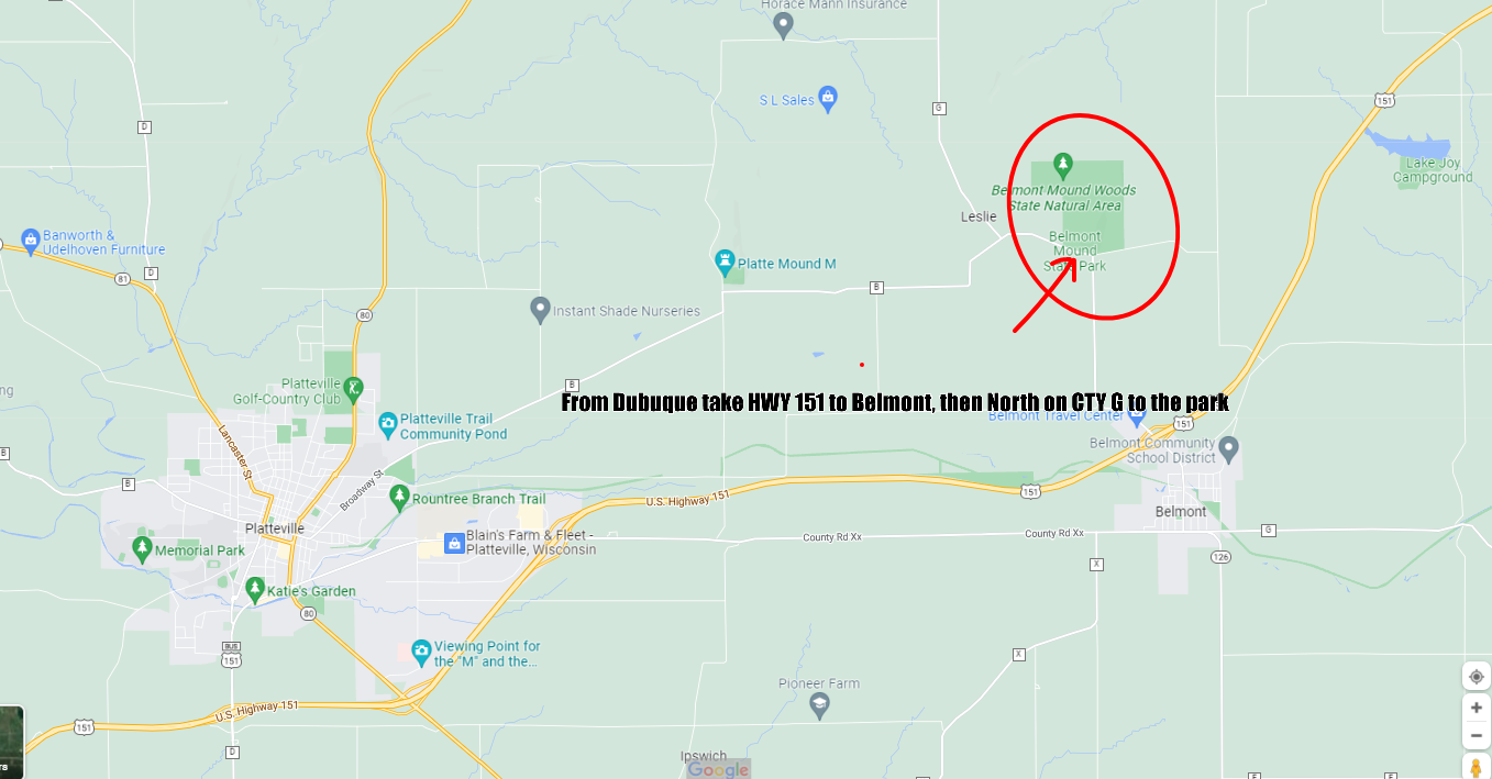 Map to Belmont Mound State Park